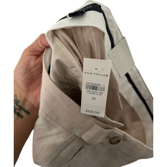 Ann Taylor The STRAIGHT Cream Linen Blend Business Pants Size 10 officewear NWT - Picture 10 of 15